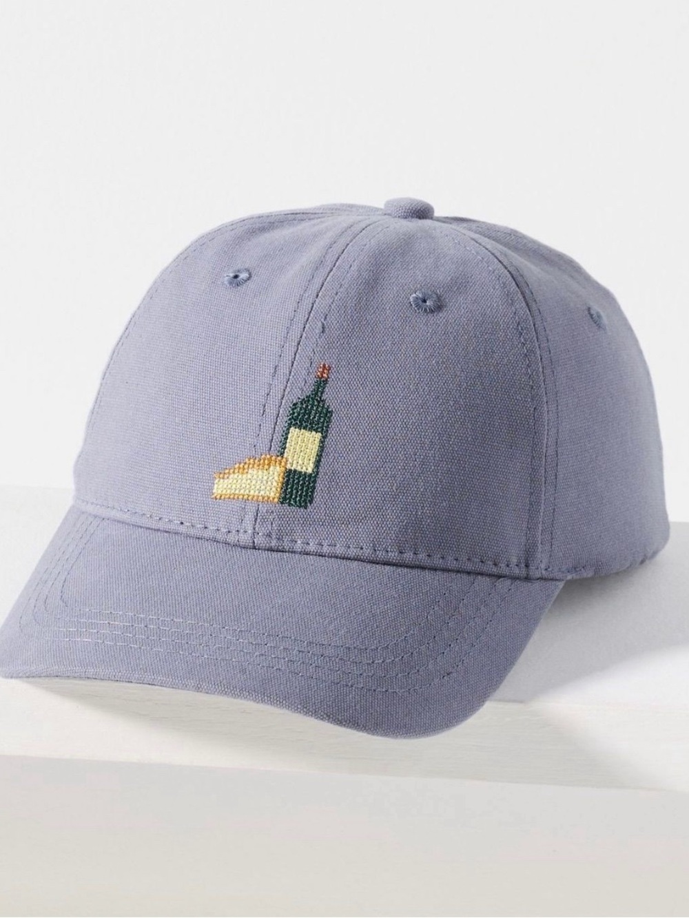 NWT Anthropology Wine & Cheese, Embroidered Baseball Cap Unisex Light Blue OS